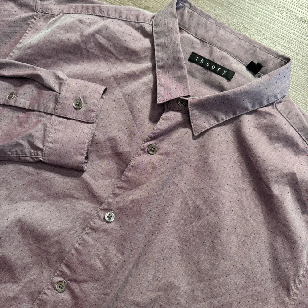 Theory Shirt Mens XL Purple Dotted Cotton Quiet Luxury Preppy Old Money Casual